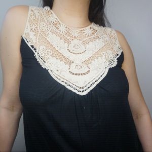 High neck Venetian patterned blouse